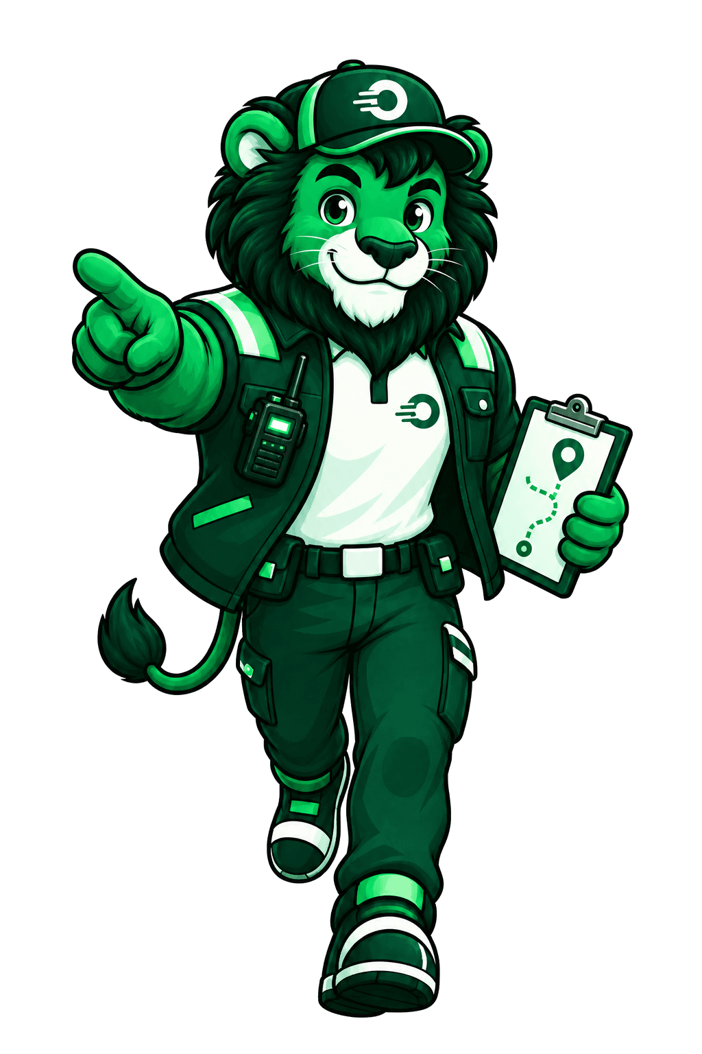Oncexpress lion operations lead walking forward with a route clipboard